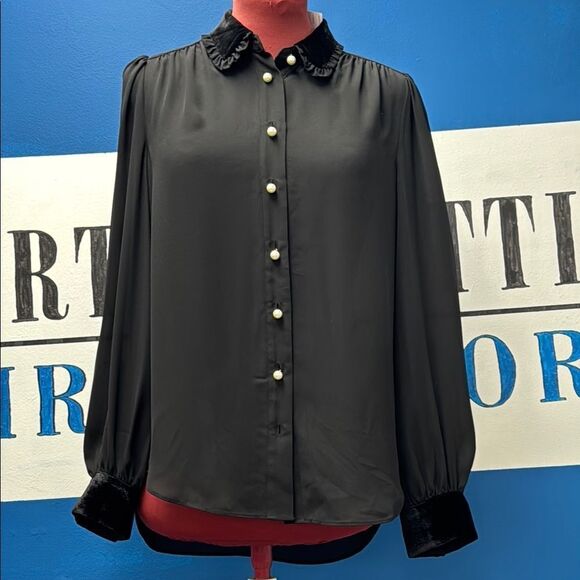 Kate Spade Black Blouse with Bishop Sleeves and Peter Pan Collar - Picture 1 of 9